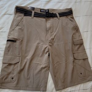 Iron Clothing Belted Hybrid Microfiber Cargo Short TAN Mens Sz 36 NWT